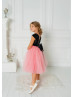 Black Sequin Pink Tulle Handmade Flower Girl Dress